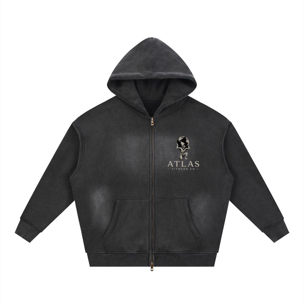 Atlas Fitness Co. Unisex Cotton-Poly Sunfade Full-Zip Drop-Shoulder Hoodie (S–2XL)