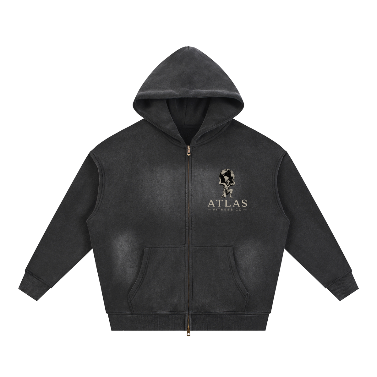 Atlas Fitness Co. Unisex Cotton-Poly Sunfade Full-Zip Drop-Shoulder Hoodie (S–2XL)