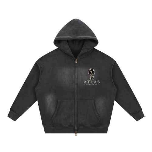 Atlas Fitness Co. Unisex Cotton-Poly Sunfade Full-Zip Drop-Shoulder Hoodie (S–2XL)